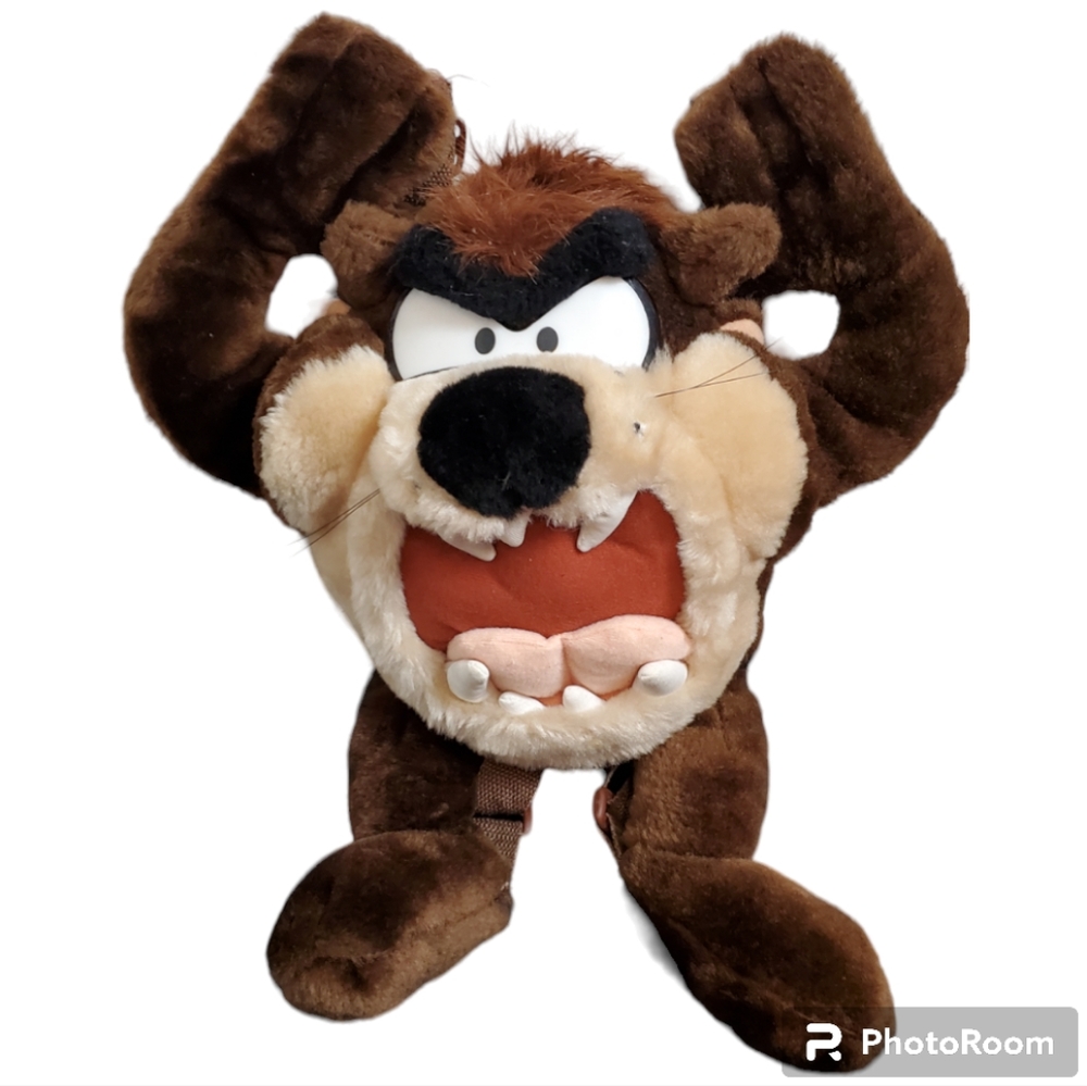 Vintage 1997 Looney Tunes Taz Plush Backpack  Adjustable Straps